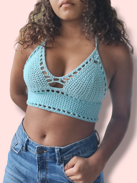 Tropical Escape Crop Top Bleu vintage